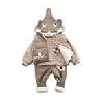 Bold N Elegant 3D Fur Fleece Velvet Cartoon Thick Winter Warm Kid's T-shirt Pant with Hood Jacket 3 Pc Clothing Set for Infant Toddler Kids (3-4 Years, Grey - Elephant)