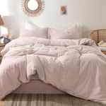 MooMee Bedding Duvet Cover Set 100% Washed Cotton Linen Like Textured Breathable Durable Soft Comfy (Greyish Pink, King)