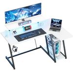 HOMIDEC Gaming Desk with LED Lights, 120CM Computer Desk with Monitor Stand, L Shaped Desk with Headphone Hook, Corner Desk with Shelves for Gaming Room, Bedroom, Office, White