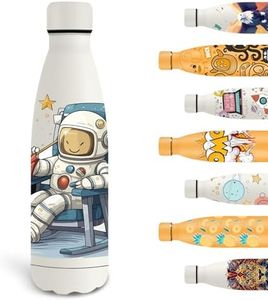 Grsta Botella Agua Acero Inoxidable, 500ml Botella Termica, Botella Agua Niños sin BPA, Botella Agua Personalizada con Astronauta, Botella de Agua para la Escuela, Cafetería, Oficina, Viajar, Blanco