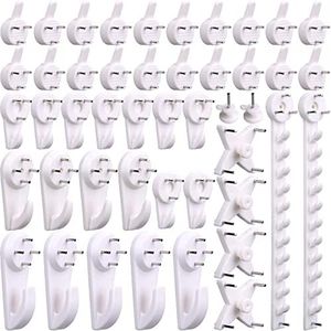 H&S Crochet Mural Sans Traces pour Cadre & Tableau - 53pcs - Crochet de Fixation en Plastique Blanc pour Mur Dur ou Brique - Fixations Attache Cadres & Tableaux - Accroche Murale