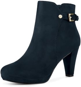 Allegra K Bottines à plateforme et talon épais pour femmes Bleu marin 39