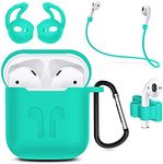 MMOBIEL Silicone Shockproof Case Compatible with AirPods 1/2 Protective Cover Skins 6in1 Set with Clip Ear Hooks Strap (Green)