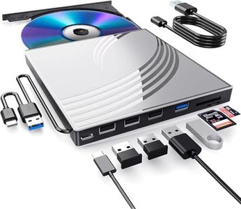 External CD/DVD Drive for Laptop, Ultra Slim CD Burner USB 3.0 Hub with 4 USB Ports, 2 TF/SD Card Slots,1 Type-C Port,DVD Player for Laptop Compatible with mac OS/Windows/Linux