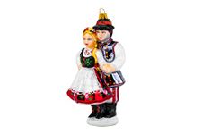 Polish Gallery Christmas Tree Ornament Classic Folk Dancing Couple, Blown Glass 7 inch Krakowiak Couple