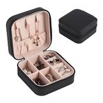 SYCARON Small Jewelry Box for Women Girls, Mini Jewellery Organizer Travel Jewelry Case Storage for Women and Girls Earring Rings Necklace Bracelets Accessories, Black