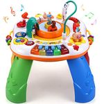 Glaceon Baby Toys 6 to 12 Months,Train Standing Activity Table for Toddlers 1-3 Baby Activity Center Baby Piano Drum Set Toy Microphone Baby Musical Toys Bead Maze Lights and Songs for Boys Girls