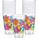 Amscan Hibiscus Printed Party Tumblers - 16 Oz, Pack Of 26