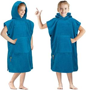 SUN CUBE Kids Changing Robe Surf Poncho, Kids Beach Towels, Hooded Towel for Teens Bath Pool, Microfiber Quick Dry Wearable Towel Poncho with Hood, Swim Towel for Girls 8-12 Years, Teal Sea Blue