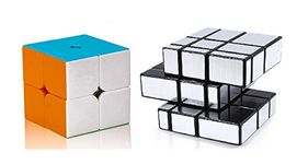 D ETERNAL Stickerless Cube Set Of 2X2 And Stickered Silver Mirror Puzzle Cubes Combo (2X2 Cube +Mirror Cube) For 14 Years And Up, Teen