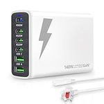 USB C Charger,LAMJAD 140W Multi USB Charger,6-Port GaN PD Travel USB Charging Station,4 USB-C+2 USB-A Portable Fast Charger Plug Compatible with MacBook Pro/hp Laptop/iPhone15/14/13/iPad/Huawei(white)