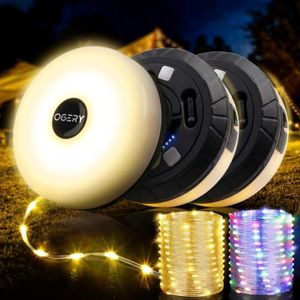 OGERY 3-Pack Camping String Lights, 2 in 1 Quick Storage 32.8FT Rechargeable Tent Lights String with 8 Lighting Modes, Hanging Waterproof Portable LED Lamp for Christmas Decor Party Bedroom Yard