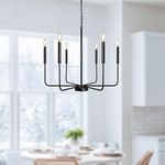 SJCCDSGS Matte Black Chandelier- 6 Light Farmhouse Light Fixture Classic Candle Chandeliers Ceiling Hanging Rustic Light Fixture for Dining Room Living Room Bedroom Kitchen Island Lighting