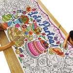 Tiny Expressions Giant Tea Party Coloring Banner - Rolled, No Creases 30" x 72" inches, for Birthday Parties, Baby Showers, Bridal Decorations, Fun Kids' Activities