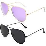 livho Sunglasses for Men Women Aviator Polarized Metal Mirror UV 400 Lens Protection, Gold Purple+black Grey, Medium