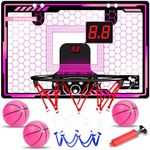 HAMSILY Indoor Basketball Hoop for Kids Girls: LED Light Over The Door Mini Basketball Hoop with Electronic Scoreboard Girl Toys Age 5 6 7 8 9 10 11 12 Year Old Girl Birthday Gifts Pink