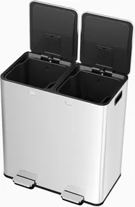 GarveeHome 60L/16 Gal Kitchen Trash Can with Separate Lids,2×8 Gal Pedal Trash Bin with Removable Basket,Stainless Steel Garbage Can for Kitchen Office Restaurant