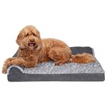 Furhaven Pet Dog Bed - Deluxe Orthopedic Two-Tone Plush Faux Fur & Suede L Shaped Chaise Lounge Living Room Corner Couch Pet Bed w/ Removable Cover for Dogs & Cats, Stone Gray, Large, (L Chaise) Two-Tone Stone Gray, 3. Large (44441087BX)