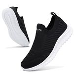 ASHION Women's Walking Shoes Slip On Sneakers Lightweight Breathable Comfy Foam Cushion Flats for Work Gym Trainer Workout Fitness Hiking Black White EU 38