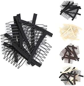 Aiduode 30 Pcs Wig Combs For Making Wig Caps,7-teeth Wig Clips Steel Teeth With Cloth,Wig Combs Wig Accessories Tools For Hairpiece,Wig Clips For Wig (Black)