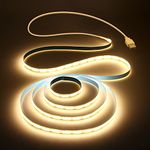 Aclorol USB 1M COB LED Strip Lights Warm White Led TV Backlight 5V 1M 3.28FT 320Leds 3000K CRI85+ COB Flexible Lights with 1M USB Powered for Bedroom Under Cabinet Kitchen DIY Lighting Project