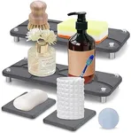 Yukee 4PCS Instant Dry Sink Caddy Kitchen Sink Organizer Stone Drying Tray, Water Absorbing Stone Tray for Sink Sponge Holder, Diatomaceous Earth Bathroom Tray Countertop Vanity Tray