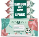 ECO SOUL 100% Bamboo Soft Wet Baby Wipes | 4 Multipack of 64 Wipes Each | Hypoallergenic (For Sensitive Skin) | Eco & Travel Friendly, Biodegradable Water Wipes | Fresh Aqua | Suitable for Newborn