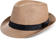 Infispace Boy's Fedora Short Brim Straw Hat (6-24 Months, Beige)