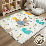 Foldable Baby Play Mat - PIGLOG 50X50 Waterproof Playpen Mat for Babies and Toddlers Kids, Safe Foam Playmat for Tummy Time, Reversible Playmats, Portable Baby Floor Mat for Infant,Dinosaur