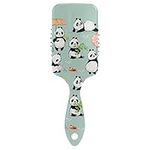 Cute Pandas with Umbrella Bamboo Balloon Kettle on Turquoise Paddle Brush Hair Brush, Plastic Soft Nylon Pins Air cushion comb, Detangle Anti-Static Dry Wet Hair Hairbrus