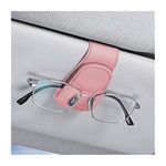 Sunglasses Holders for Car Sun Visor, Leather Eyeglasses Hanger Mounter, Magnetic Glasses Holder and Ticket Card Clip, Auto Interior Accessories Universal for SUV Pickup Truck (Pink)