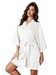 AW BRIDAL Women's Silk Robe Satin Kimono Robe for Bride Bridesmaids Short Bridal Party Robes Wedding Loungewear XS-XXL, White, Small