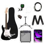 Squier by Fender Debut Stratocaster Guitar Pack, Includes Amp, Tuner, Stand, Gig Bag, Cable, Strap and Free Virtual Lessons, Perfect for Beginners, Black