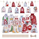 Naler Advent Calendar Bags 2024, Advent Calendars Jute Bags for Filling, Xmas Countdown Hanging Bags with Drawstring Wooden Clips to Fill Yourself for Gift Packaging