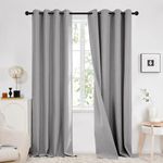 Deconovo Total Blackout Curtains with Double-sided Faux Linen, Grey Eyelet Curtains Thermal Insulated Curtains for Living Room, 66x90 Inch(Width x Length), Grey, 2 Panels