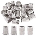 Glarks 20Pcs 3/8''-16UNC 304 Stainless Steel Rivet Nuts Flat Head Threaded Insert Nutserts Rivnuts Set