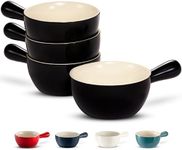 Kook French Onion Soup Crocks, Stackable Ceramic Bowls with Handles, Oven, Microwave and Dishwasher Safe, for Cereal, Soups, Casseroles, with Handle, Stoneware, 24 oz, Set of 4, Black