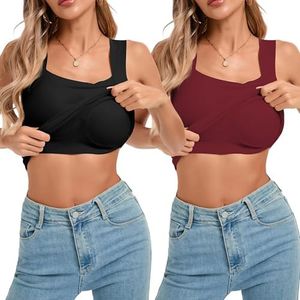 VELISDE Womens U Neck Shapewear Built-in Bra Tank Top High Strechy Slim Fit Compression Camisole Workout Tops(Black+Red,S)