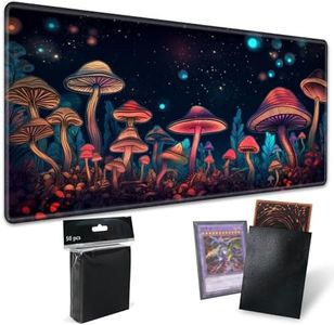 TCG Playmat Board Game Mat Plus 50 Pcs Card Sleeves, 24 x 14 Table Mats Neon Mushroom Game Mousepad with Soft Surface Non-Slip Base for MTG RPG CCG Trading Card Game Playmats