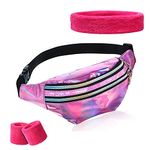 Holographic Fanny Packs for Women Festival Party Rave Shiny Phanny Pack, Waistbag with Adjustable Belts,Bum Belt Bag for Sports Travel Fitness Hiking Leisure, Pink, 32 x 13 x 8 cm (12.6 x 5.1 x 3.1