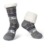 LEMZONE Men's Winter Thick Warm Slipper Socks Non Slip Cozy Fleece-lined Cabin Grip Sock