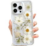 DrewCloth Pressed Phone Flowers case for iPhone 14 Pro, Transparent with Design Clear Silicone Pressed Dried Daisy Flowers Natural Floral Aesthetic Phone Case for Women/Teen Girl,Coqutte Phone Case