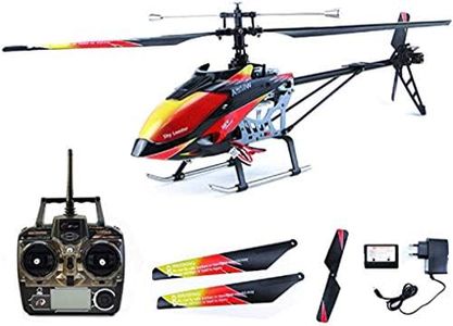 efaso Helicóptero Wltoys V913-2,4Ghz, 4-Kanal Single Blade Helicóptero con Pantalla LCD en la Mando a Distancia, ALU-Chassis y Alto Windresistenz - Incl. 2 Baterías