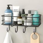 Plantex Bathroom Organiser Without Drill/GI Steel Self Adhesive Bathroom Shelf/Bathroom Stand for Wall/Bathroom Accessories Set Pack of 1(Black, CED Powder Coated)