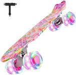 BELEEV 22 inch Skateboards for Kids, Cruiser Skateboard for Beginners Girls Boys Teens Adults, Mini Skateboards Classic Complete Skate Board with Skate T-Tool, Max Load 220 LBS (Rainbow)