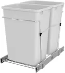 Rev-A-Shelf Double Pull Out Trash Can for Under Kitchen Cabinets 35 Qt 12 Gal Garbage Recycling Bin on Full Extension Slides, White, RV-18KD-11C S