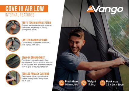 Vango Cove III Air Campervan Awning with Front Canopy – Inflatable, 4000mm Waterproof, Mid (215-255cm)