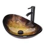 Puluomis Boat Shape Bathroom Artistic Glass Vessel Sink Free Oil Rubbed Bronze Faucet Chrome Pop-up Drain,Gold