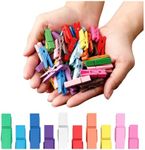 Clothes Pins, Small Clothes Pins for Photos, 1.4'' 100 PCS Natural Birchwood Mini Clothes Pins, Strong Springs Colorful clothespins with Storage Bag,Mini Clothespins for Photos, Crafts, Pictures, Arts