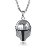 Disney Star Wars Men's Stainless Steel Boba Fett Helmet Officially Licensed Pendant Necklace, 22" Box Chain